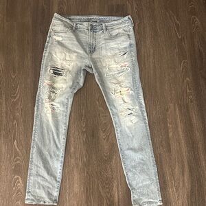 American Eagle Outfitters Distressed Light Blue Skinny Jeans